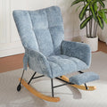 Rocking Chair Nursery with Airbag, Comfy Modern Nursery Rocking Reading Chair Indoor with Footrest, Cozy Upholstered Glider Rocker Chairs for Living Room Bedroom Offices, (Chenille, Blue)