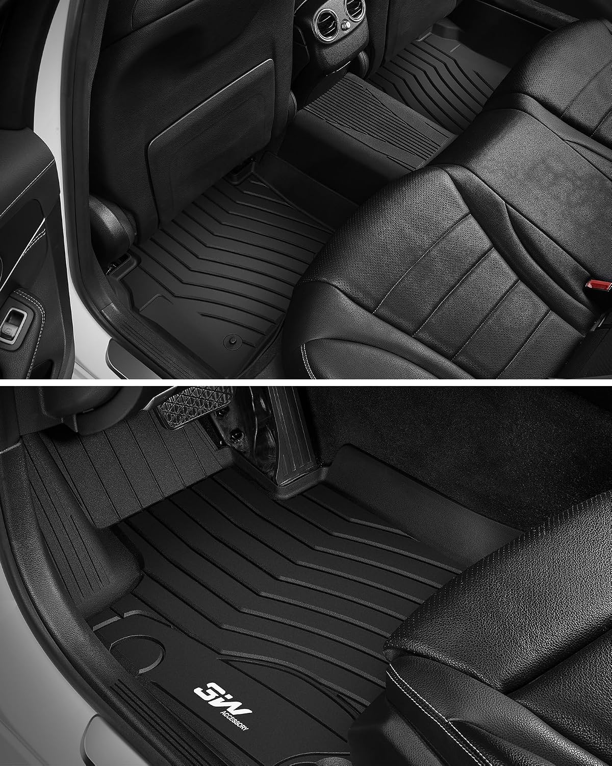 3W Floor Mats for Benz C-Class 2022-2026 C300/C43 AMG/C63 AMG S/C63 AMG S E (Sedan Only), TPE All Weather Custom Fit Floor Liner for Benz C Class, 1st & 2nd Row Car Mats, Black
