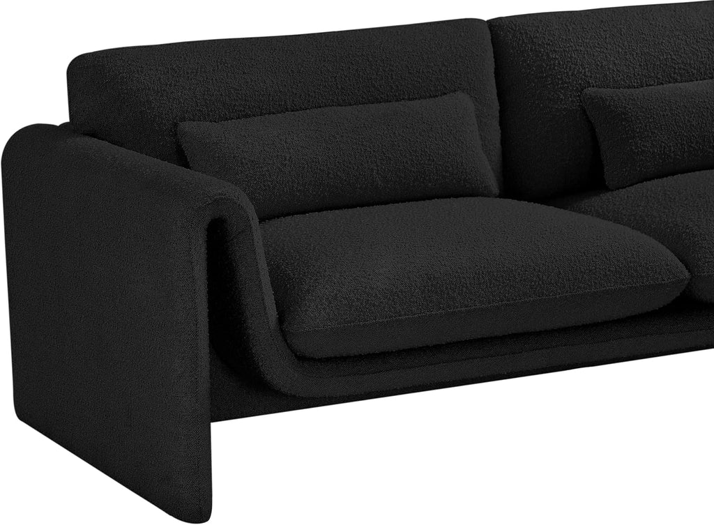 Meridian Furniture 198Black-S Stylus Collection Modern | Contemporary Boucle Fabric Upholstered Sofa with Rich Black Boucle Fabric, Curved Arms, 86' W x 38' D x 31' H, Black