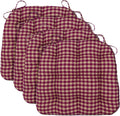 Barnett Home Decor Chair Cushions for Dining Chairs - 15x17 Kitchen Chair Cushions - Machine Washable, 100% Cotton, Made in USA - Latex Foam Chair Pads - Farmhouse Check Dark Red and Tan Pack of 4 a
