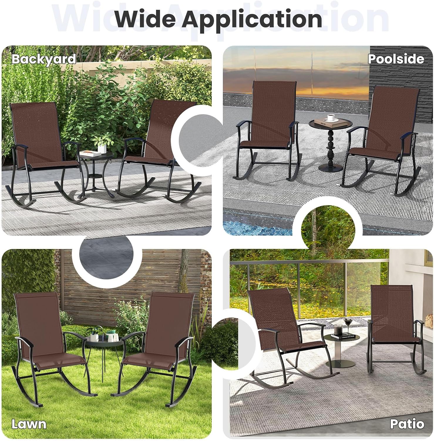 Tangkula Patio Rocking Chairs Set of 2, Outdoor Rocking Chair with Smooth & Safe Rocking Motion, Ergonomic Backrest, Breathable Fabric, All-Weather Outdoor Rocker for Backyard, Poolside (1, Brown)