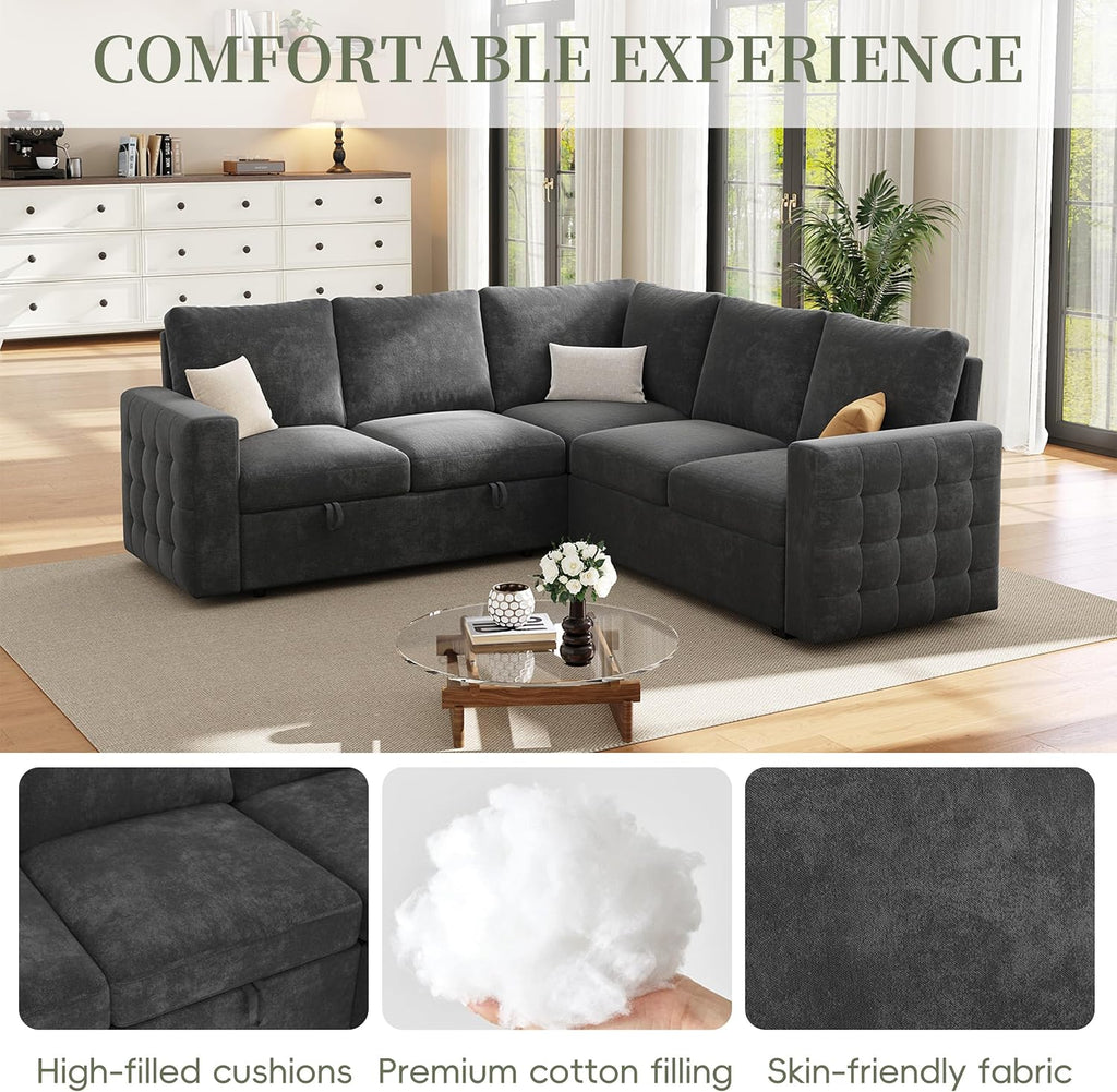 86' Sectional Sleeper Sofa Bed, Sleeper Couch with Pull out Bed, L Shaped Couch with Storage, Modular Sectional Sofa， Sectional Couches for Living Room&Apartment, Convertible Sofas, Gray Couches