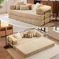 81″ Convertible Sleeper Sofa Bed with Pillows, Corduroy Foldable Mattress Couch with Fixed-Shape Frame, Futon Sofa Bed, Boneless Couch for Living Room Bedroom Lounge Studio, Beige