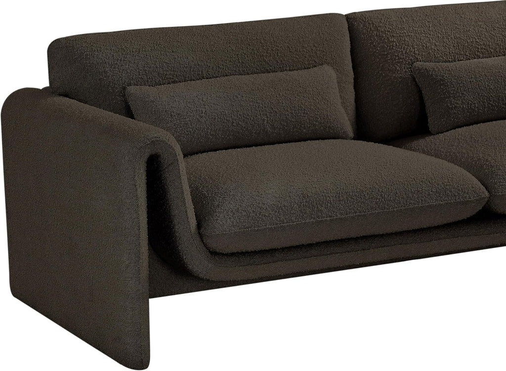 Meridian Furniture 198Brown-S Stylus Collection Modern | Contemporary Boucle Fabric Upholstered Sofa with Rich Brown Boucle Fabric, Curved Arms, 86' W x 38' D x 31' H, Brown