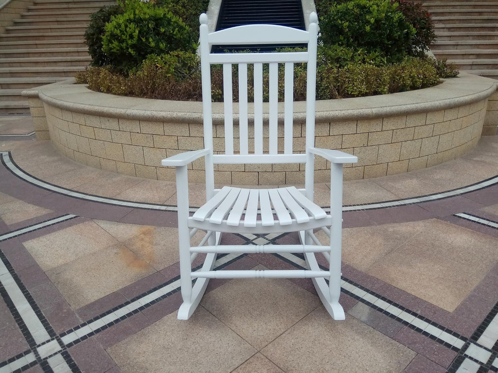 Rocking Rocker-A040WT White Wood Porch Rocker/Outdoor Rocking Chair -Easy to Assemble-Comfortable Size-Outdoor or Indoor Use