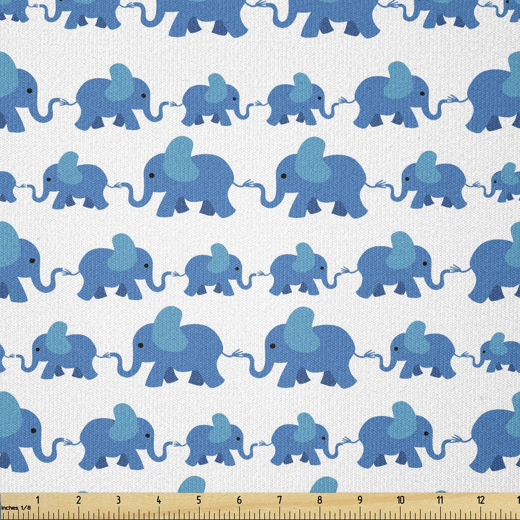 Ambesonne Animal Fabric by The Yard, Pattern Theme Blue Color Animals Horizontal Pattern, Stretch Knit Fabric for Clothing Sewing and Arts Crafts, 10 Yards, White Blue