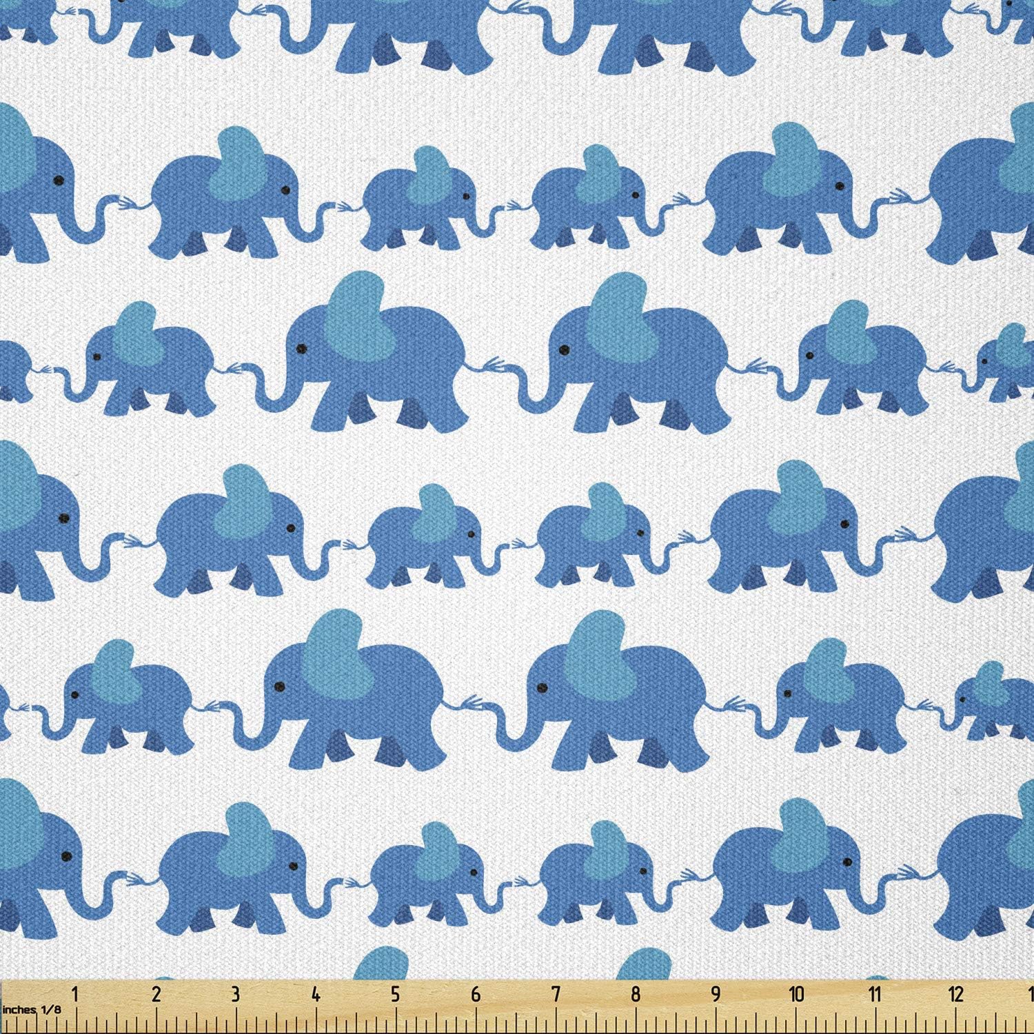Ambesonne Animal Fabric by The Yard, Pattern Theme Blue Color Animals Horizontal Pattern, Stretch Knit Fabric for Clothing Sewing and Arts Crafts, 10 Yards, White Blue