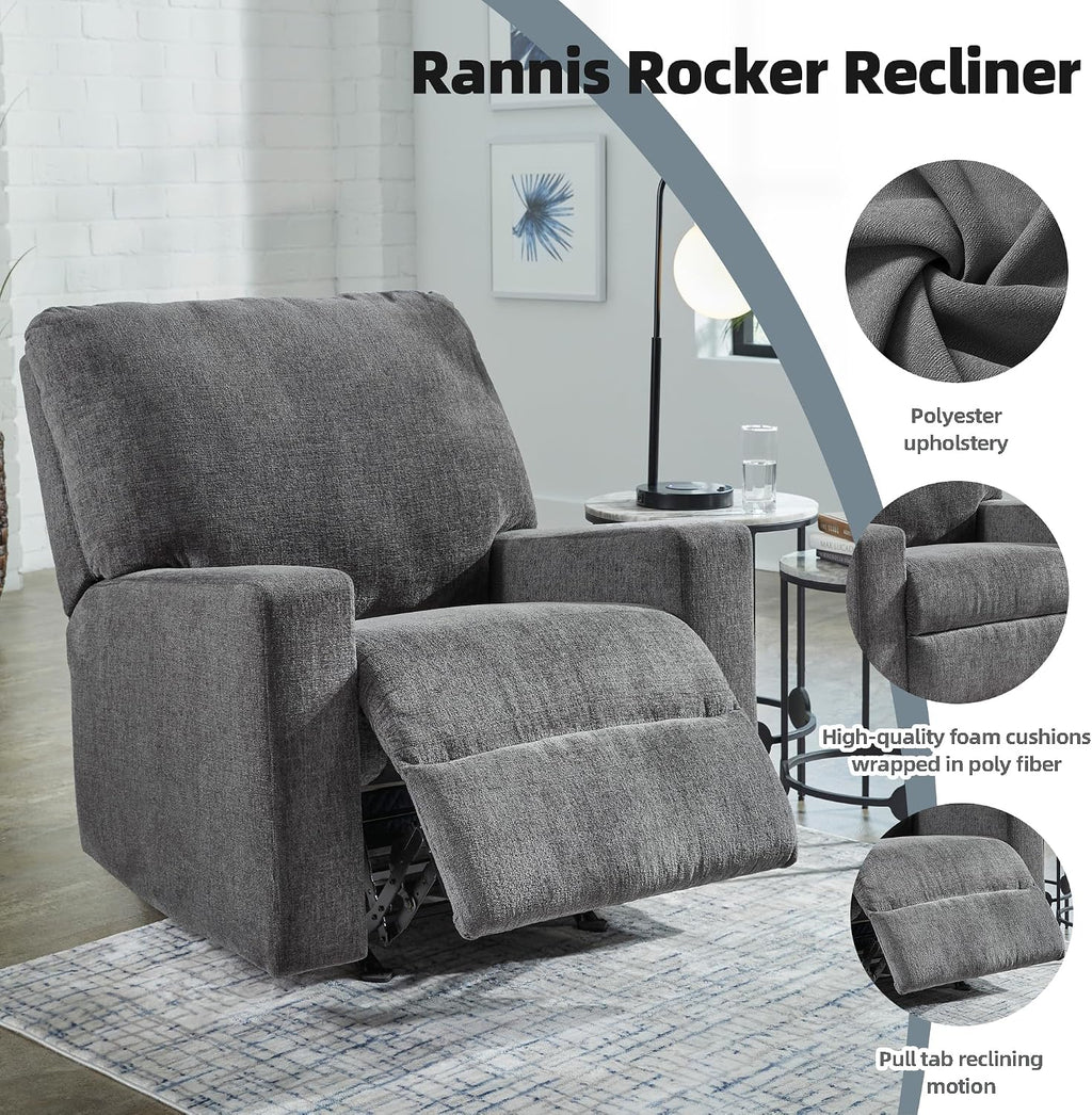 Signature Design by Ashley Rannis Casual Manual Rocker Recliner, Gray