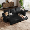 LINSY HOME Sectional Sleeper Sofa with Pull Out Couch Bed - Convertible Plush Corduroy Cloud Couch with Storage Chaise & USB Charging, Comfy L Shaped Modular Couches for Living Room Apartment, Black