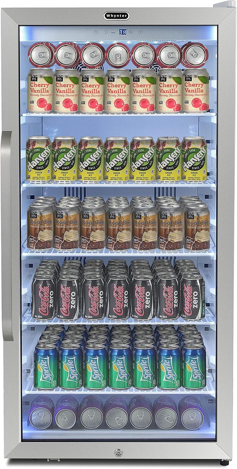 Whynter CBM-815WS Freestanding 8.1 cu. ft. Stainless Steel Merchandiser Superlit Door and Lock – White Commercial Beverage Refrigerator, Silver