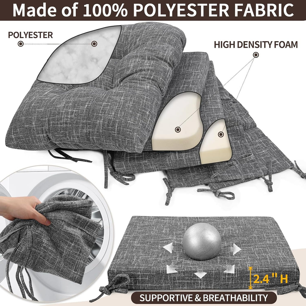 SINOSSO Glider Rocker Cushion Set (5 Pcs), Soft Blended Fabric High-Density Support Foam Seat Cushions with Ties, Fits Rocking Chair/Nursery Glider & Ottoman, Light Gray