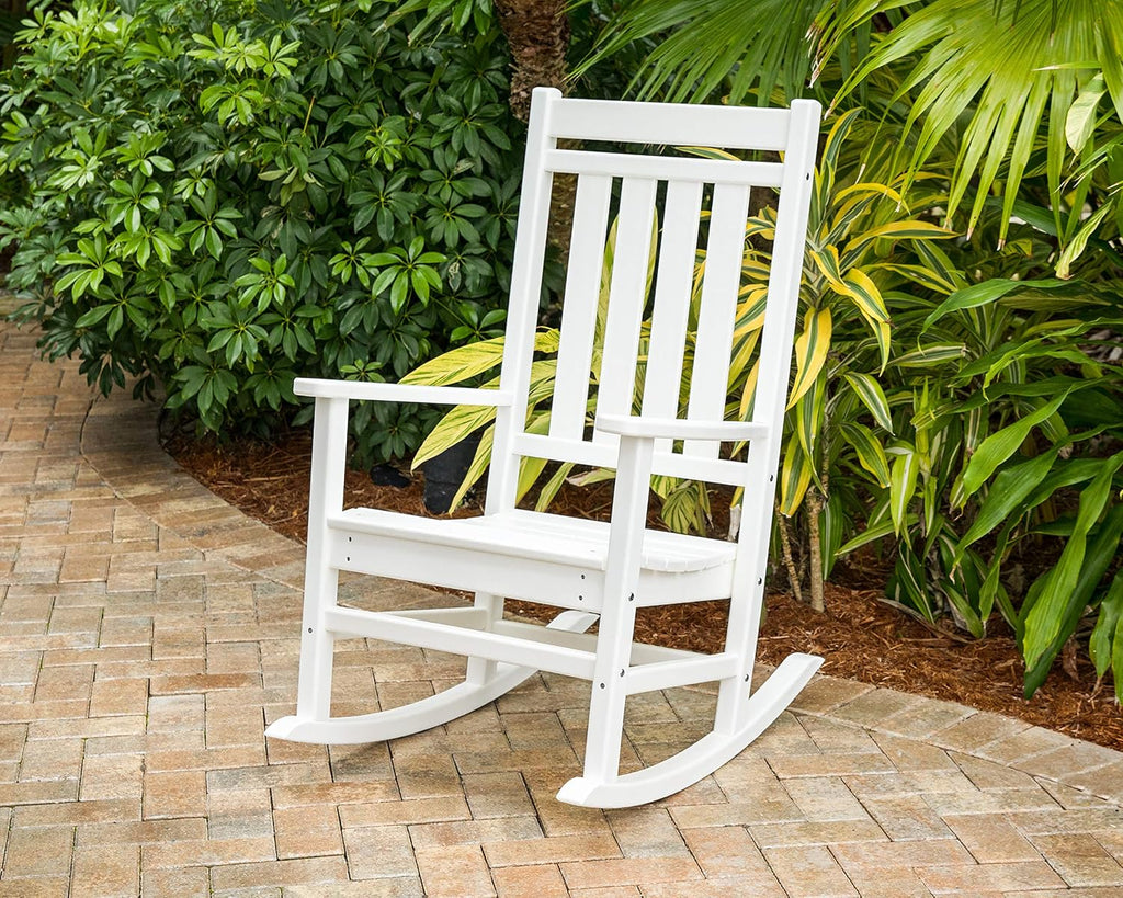 POLYWOOD Estate Traditional Porch Rocking Chair, Outdoor Rocker, Fade-Proof Recycled Lumber, Teak