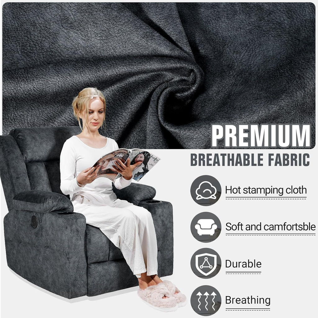 LAFWELL Retro Rocking Recliner Chair, Massage Rocker Recliner Chair with Vibration Massage and Heat, USB and Type-C Ports,360° Swivel Chairs,Living Room, Bedroom, Nursery, RV, Dark Grey