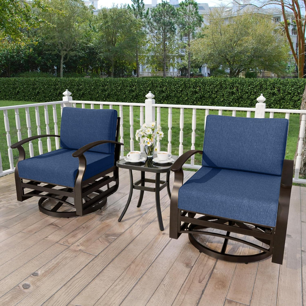 Kurapika 3 Pieces Patio Furniture Set, Outdoor Aluminum Swivel Gliders Rocker, Patio Bistro Set Rocking Chair with Thickened Cushions and Side Table for Porch Garden(Navy Blue)
