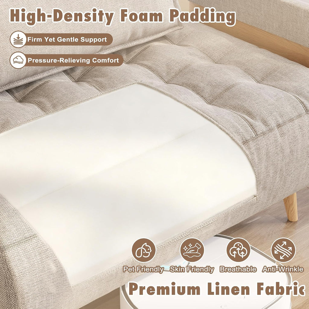 JASIWAY Convertible Sleeper Chair Bed for Adults, 3 in 1 Linen Convertable Futon Chair with Pillow, Fold Out Single Sleeper Couch Guest Bed for Small Spaces, Bedroom, Office, Mid-Century, 36.6'
