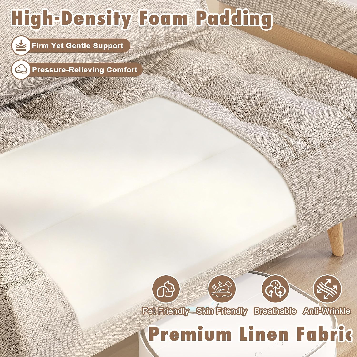 JASIWAY Convertible Sleeper Chair Bed for Adults, 3 in 1 Linen Convertable Futon Chair with Pillow, Fold Out Single Sleeper Couch Guest Bed for Small Spaces, Bedroom, Office, Mid-Century, 36.6'