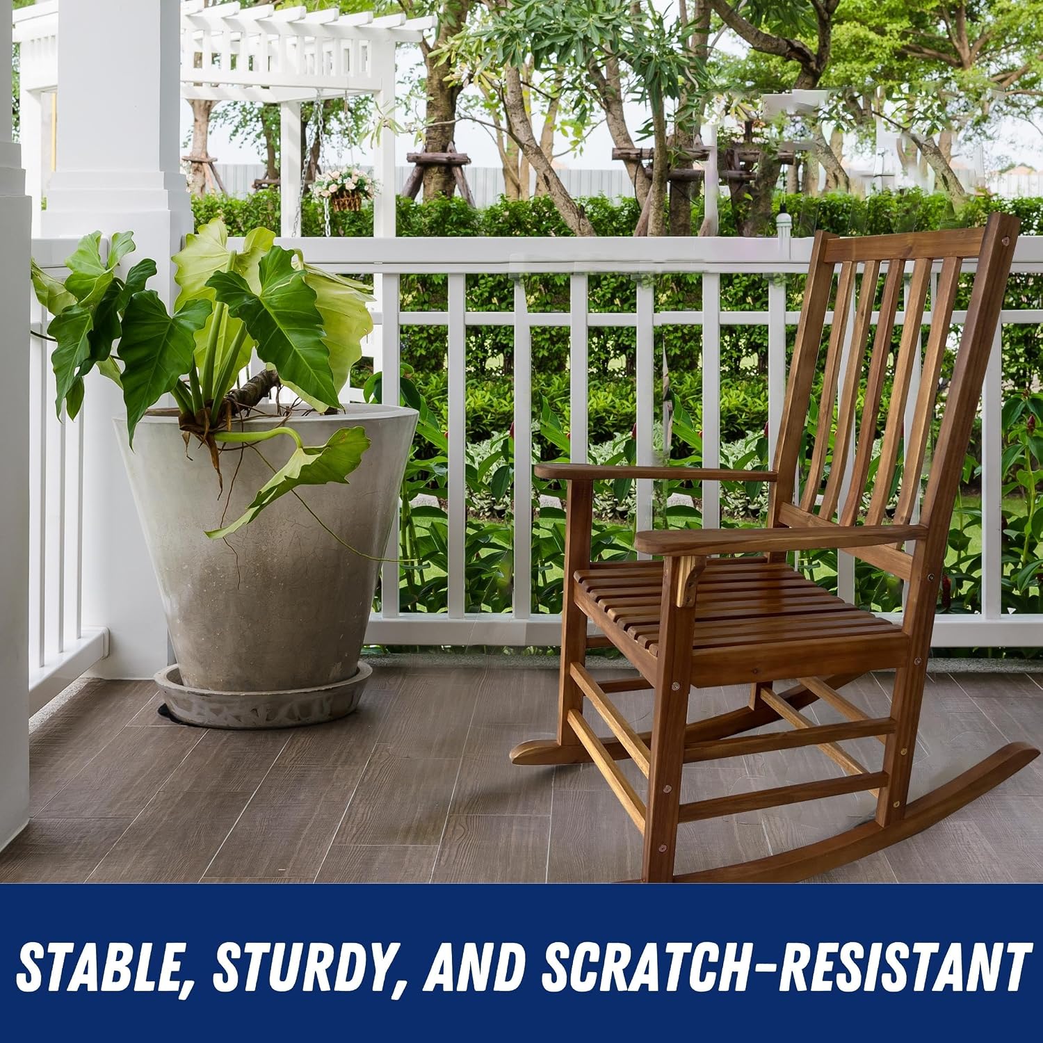 Patio Wise Acacia Wood Rocker Chair, Indoor/Outdoor Wooden Rocking Chairs, Porch, Deck, Patio, & Balcony Furniture, 26 -Inches Long x 35 ½ -Inches Wide x 44 ½ -Inches High, Teak
