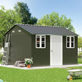 VanAcc 10 x 12FT Outdoor Storage Shed with a Lockable Hinged Door and 2 Windows, Nordic Cottage Metal Shed for Backyard, Garden, Patio, Dark Grey/White