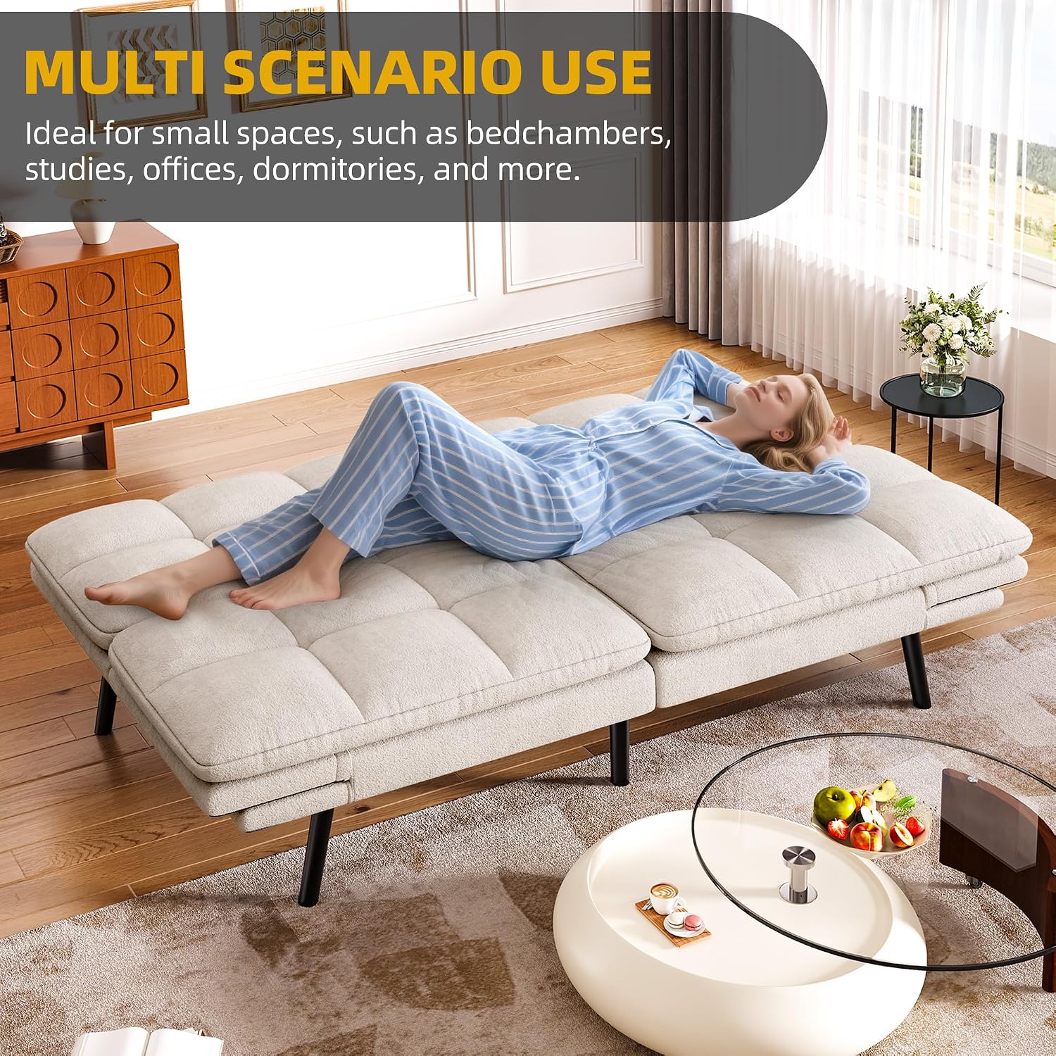 DWVO 70' Convertible Futon Sofa Bed, Folding Futon Set for Living Room Home Office Aprtment, Modern Futon Couch with Adjustable Backrest & Armrests, Recliner Lounge, Loveseat Sofa