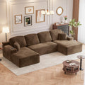 Homall 142' Boneless Couch, Modular Sectional Sofa, No Assembly Required, Memory Foam Filling, Corduroy U-Shaped Sofa, Movable Multi-Person Couch for Living Room (Brown)