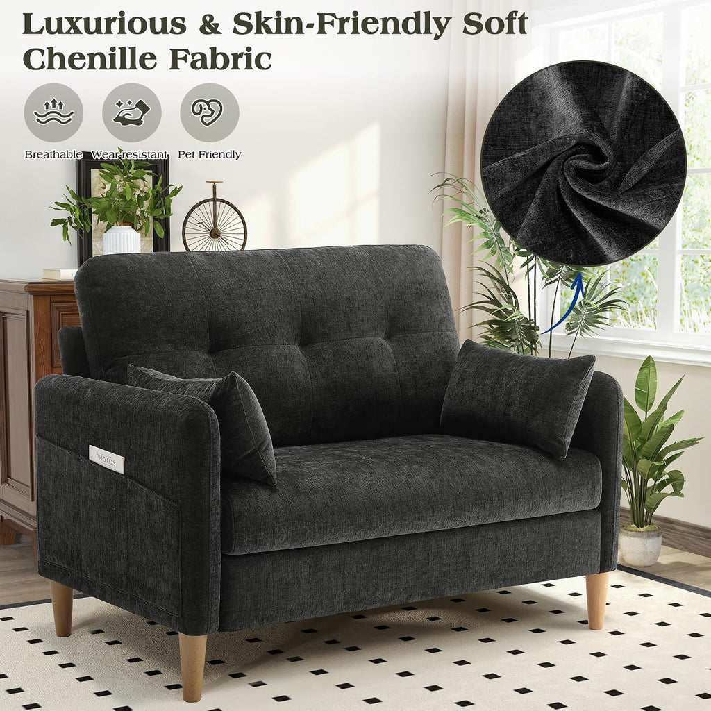 Hanherry Loveseat Sofa, 47' Small Couch for Living Room, Comfy Chenille Fabric Love Seat for Bedroom with Throw Pillow,Removable Cushion Cover,Couches for Small Space,Apartment,Dorm
