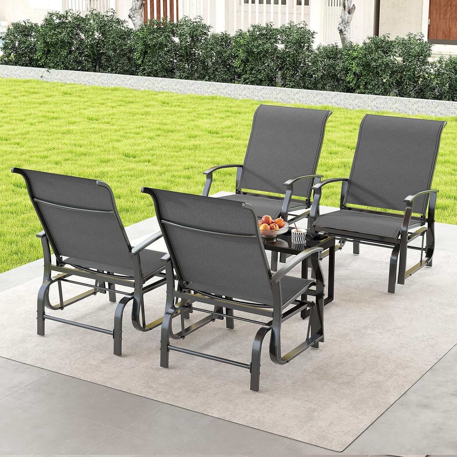Giantex 4-Pack Outdoor Glider Rocking Chairs, Rockers with Ergonomic Backrest & Seat, Extra Armrests, Metal Frame, Anti-Scratch Foot Pads, Load 350Lbs, Patio Gliders for Porch, Yard, Garden, Grey