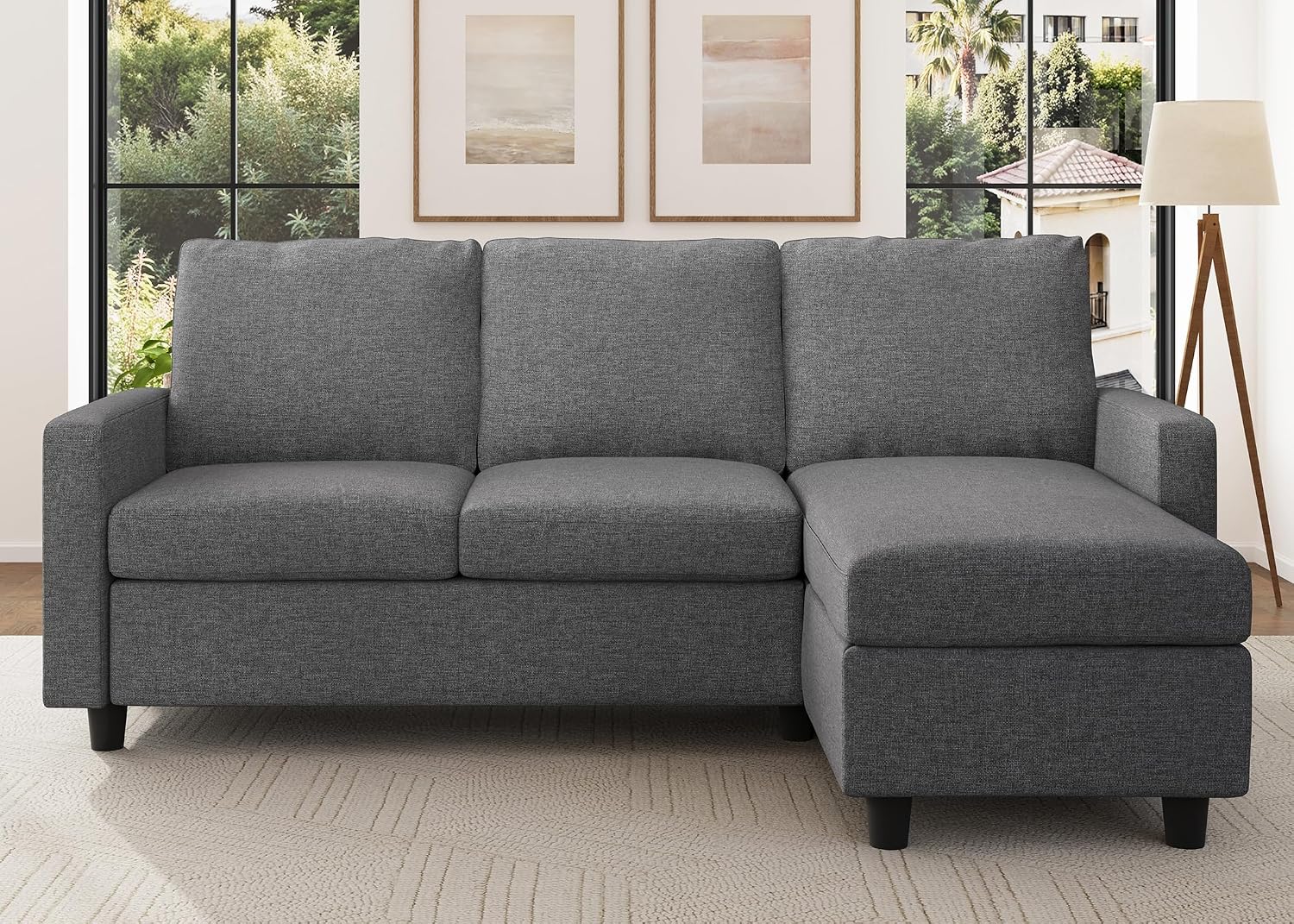 HONBAY Convertible Sectional Sofa, L Shaped Couch with Reversible Chaise, Sectional Couch for Small Space Apartment, Mid Grey
