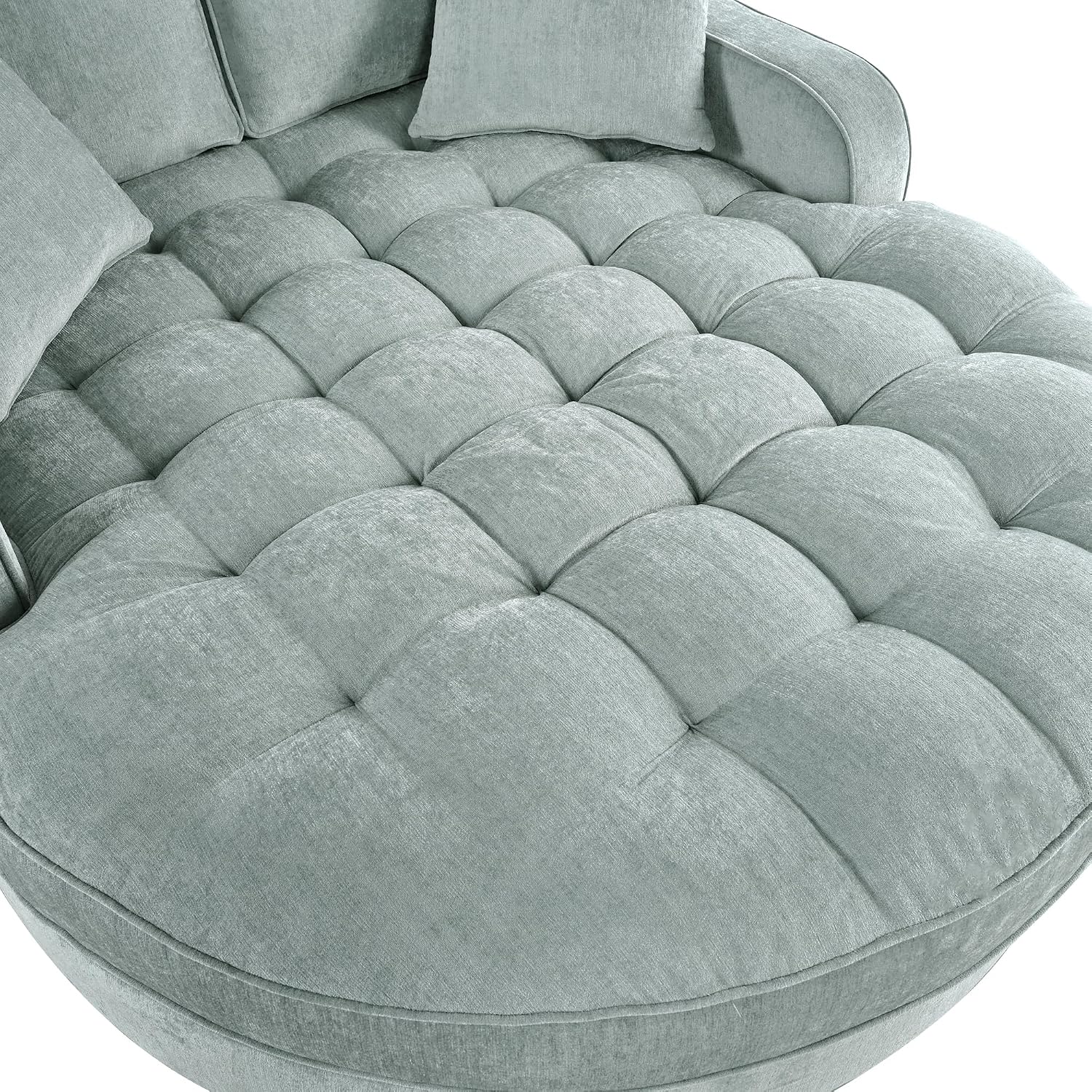 Merax 55' Modern Chaise Lounge Sofa Bed, Chenille Upholstered Couch with Tufted Seat and Removable & Adjustable Pillows for Living Room, Misty Green
