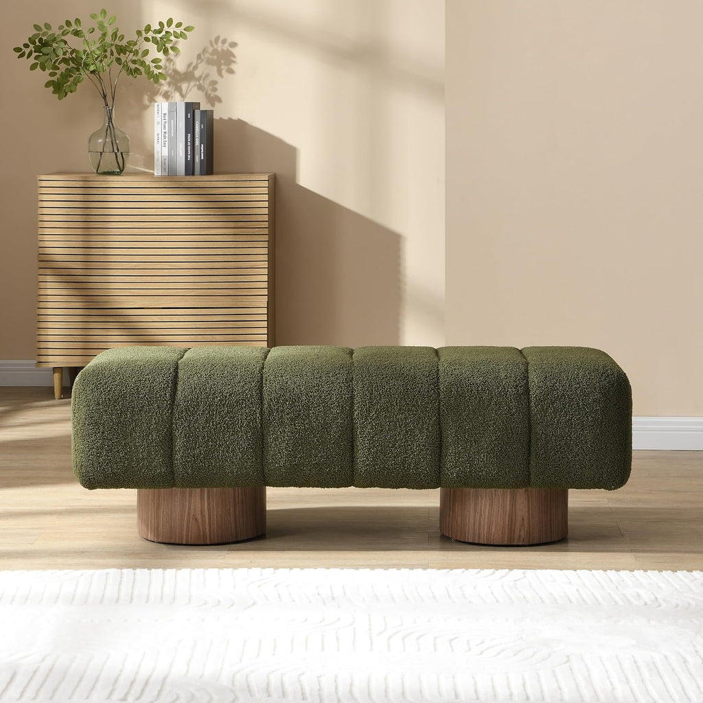 Christopher Knight Home Manila 50' Boucle Fabric Dining Bench, Rectangular Upholstery Ottoman Bench, Bedroom End of Bed Footstool, Living Room Extra Seat Footrest, No Assembly Needed, Jungle Green