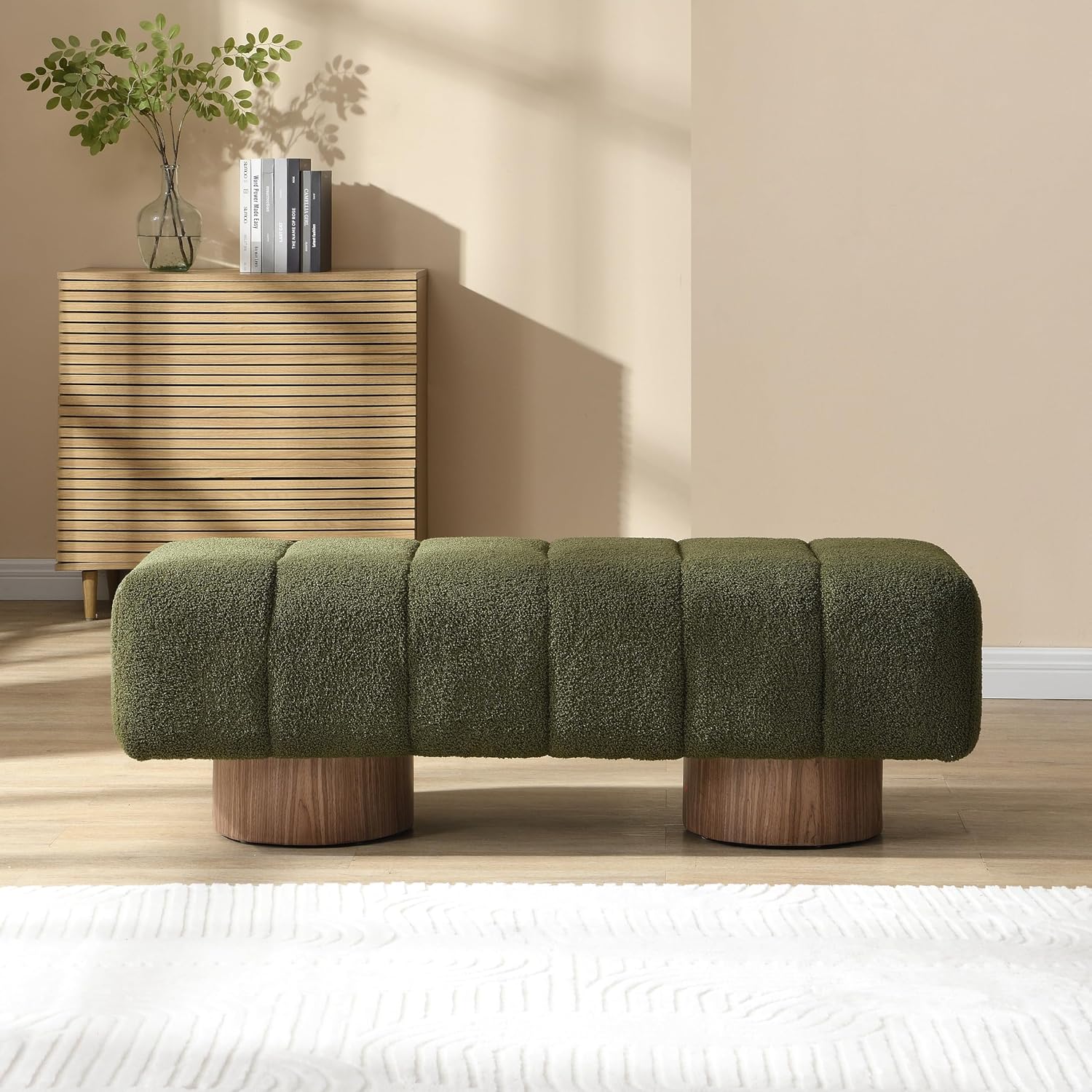 Christopher Knight Home Manila 50' Boucle Fabric Dining Bench, Rectangular Upholstery Ottoman Bench, Bedroom End of Bed Footstool, Living Room Extra Seat Footrest, No Assembly Needed, Jungle Green