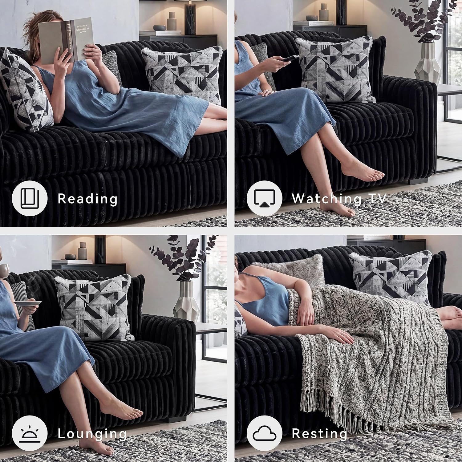 Signature Design by Ashley Midnight-Madness Modern Anti Sage Sofa with Reversible Cushions, Black