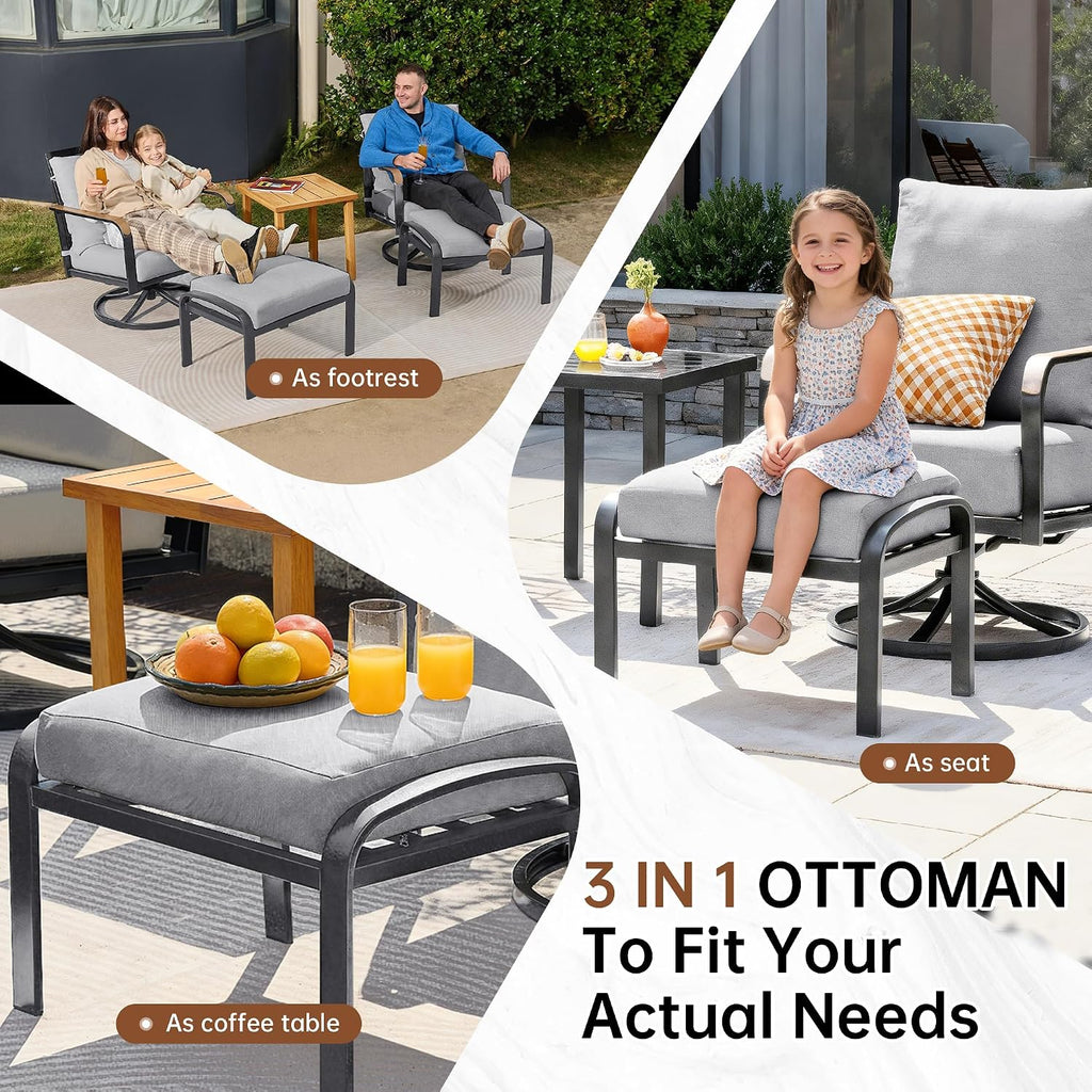 NATURAL EXPRESSIONS Patio Furniture Set,Outdoor Patio Chairs with 2 Swivel Glider Rocking Chairs,5 Piece Outdoor Conversation Set with Ottomans,All Weather Sturdy Frame,6' Cushions for Garden,Yard