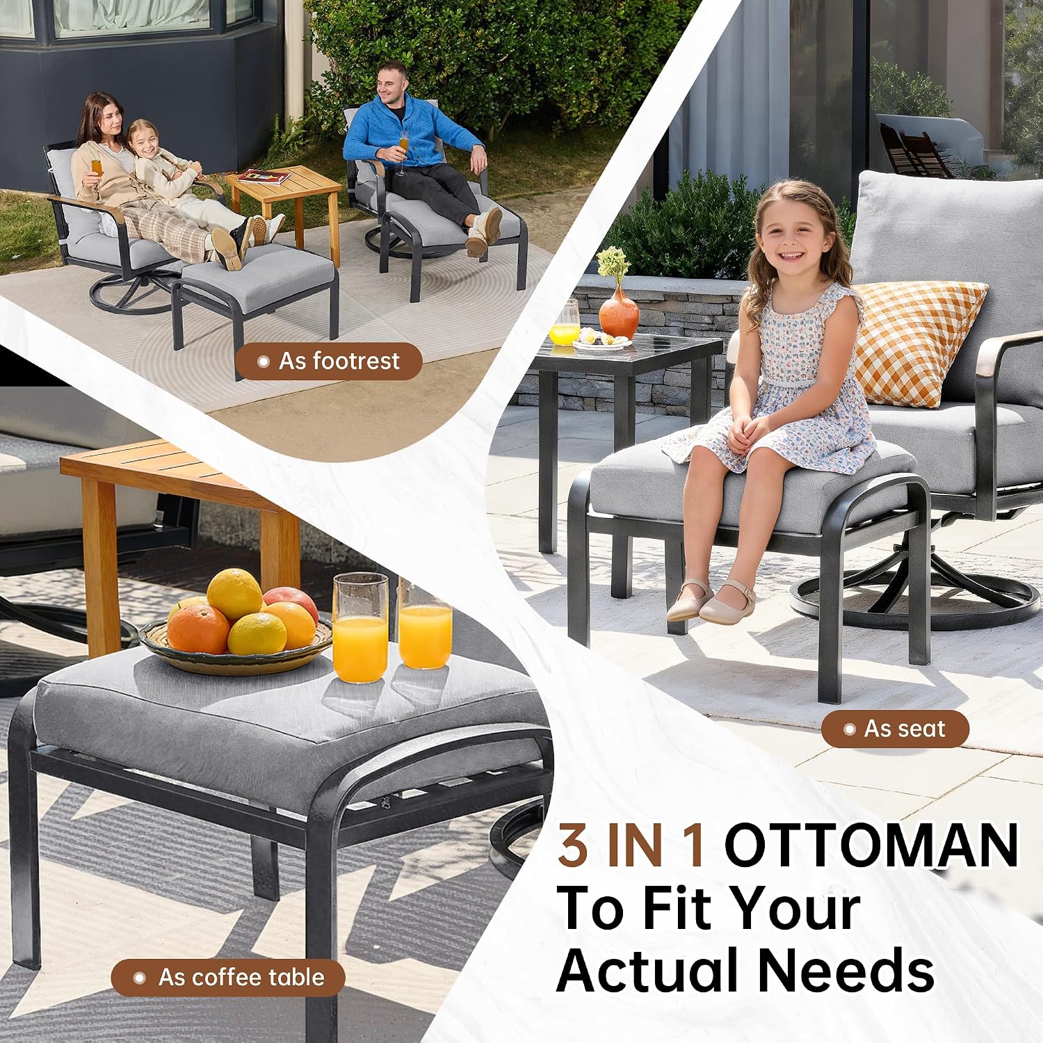 NATURAL EXPRESSIONS Patio Furniture Set,Outdoor Patio Chairs with 2 Swivel Glider Rocking Chairs,5 Piece Outdoor Conversation Set with Ottomans,All Weather Sturdy Frame,6' Cushions for Garden,Yard