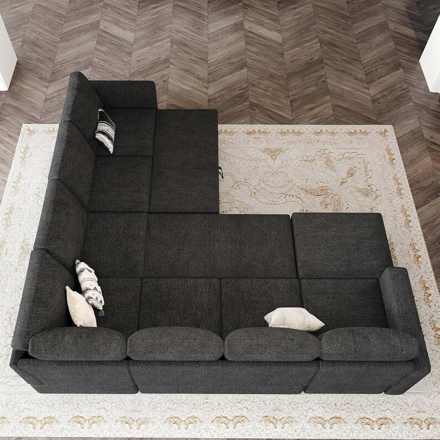 Belffin Modular Sectional Sofa with Sleeper Sofa Couch Pullout Bed, Oversized U Shaped Sleeper Sectional Couch with Storage Seat for Living Room, Dark Grey