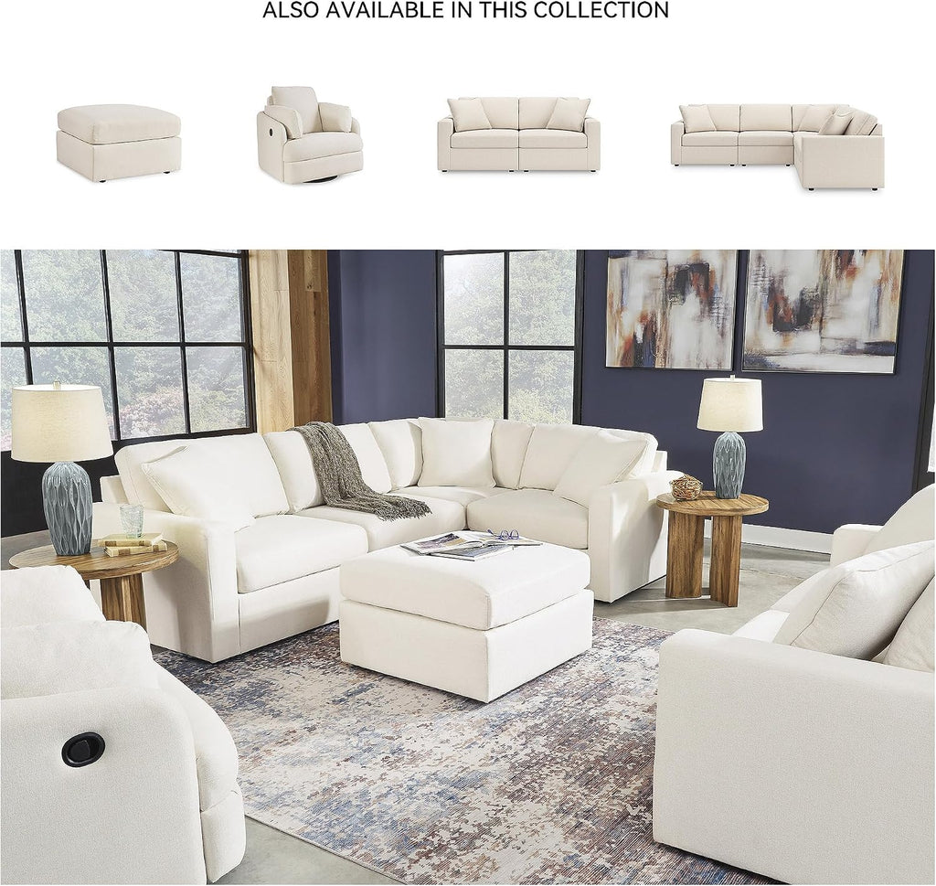 Signature Design by Ashley Modmax Contemporary Stain Resistant Upholstered Oversized Accent Ottoman with Non-Skid Legs, White