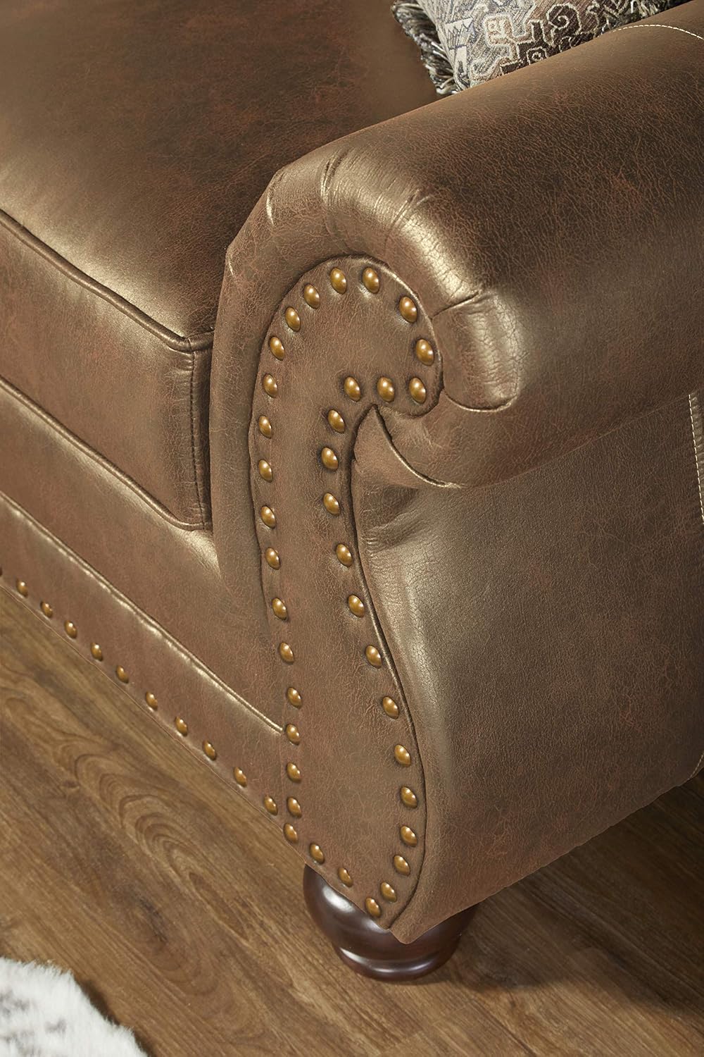 Leinster Faux Leather Sofa with Antique Bronze Nailheads