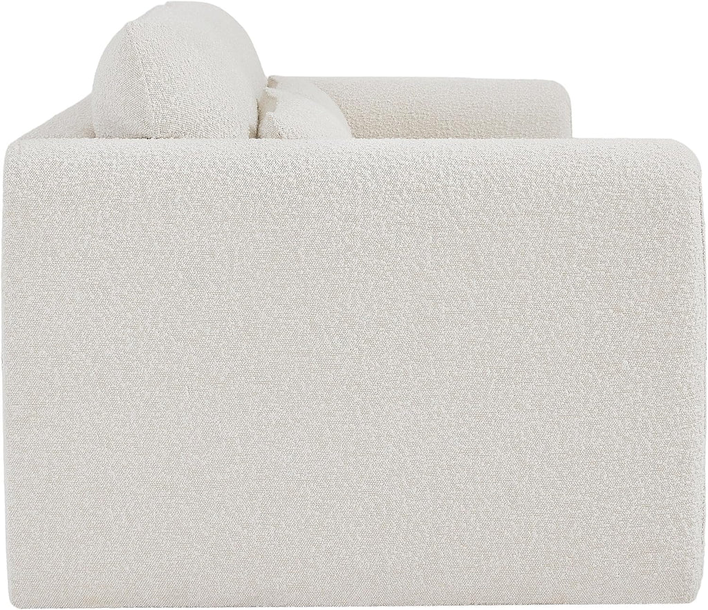 Meridian Furniture 198Cream-S Stylus Collection Modern | Contemporary Boucle Fabric Upholstered Sofa with Rich Cream Boucle Fabric, Curved Arms, 86' W x 38' D x 31' H, Cream