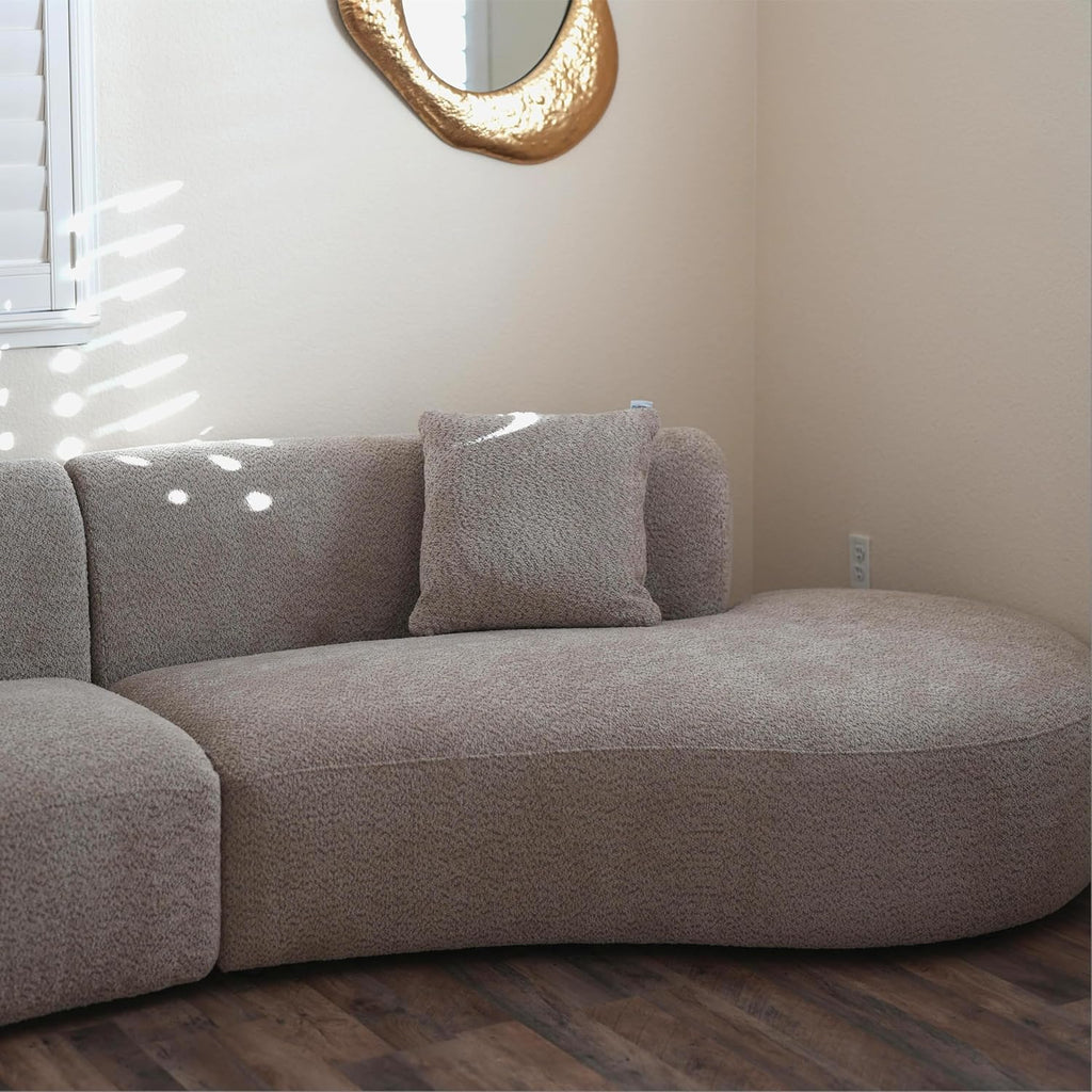 Acanva Modern Curved Sectional Living Room Couch, Minimalist Comfy Boucle Fabric Modular Sofa for Apartment, Home Office, 114' W Right Hand Facing, Light Coffee