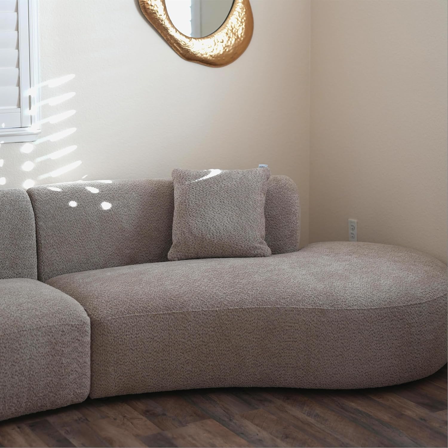 Acanva Modern Curved Sectional Living Room Couch, Minimalist Comfy Boucle Fabric Modular Sofa for Apartment, Home Office, 114' W Right Hand Facing, Light Coffee