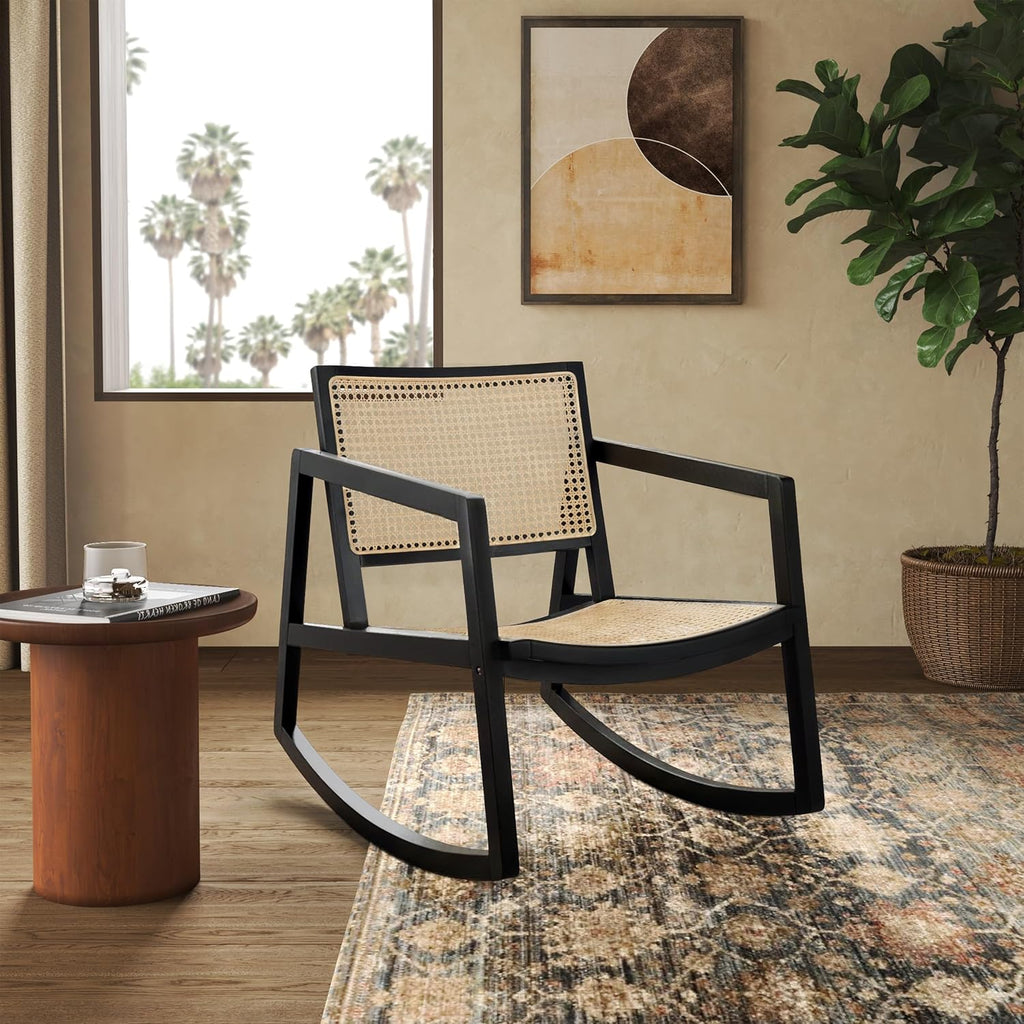 Safavieh Couture Perth Black and Natural Rattan Rocking Chair