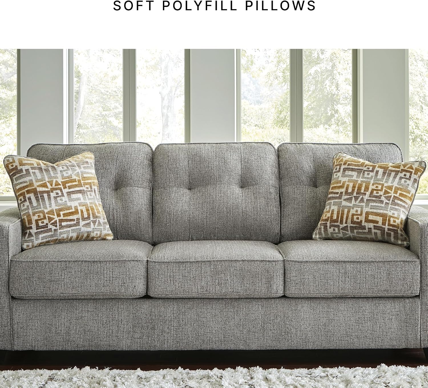 Signature Design by Ashley Fanciful Classic Sofa with Tufted Cushion and Removable Cushion, Light Gray