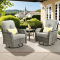 ovios 3-Piece Patio Furniture Set, Outdoor Wicker Sofa with Swivel Chairs, High Back Rattan Gliders Rocker with Comfy Cushions for Porch Yard Deck, Dark Grey