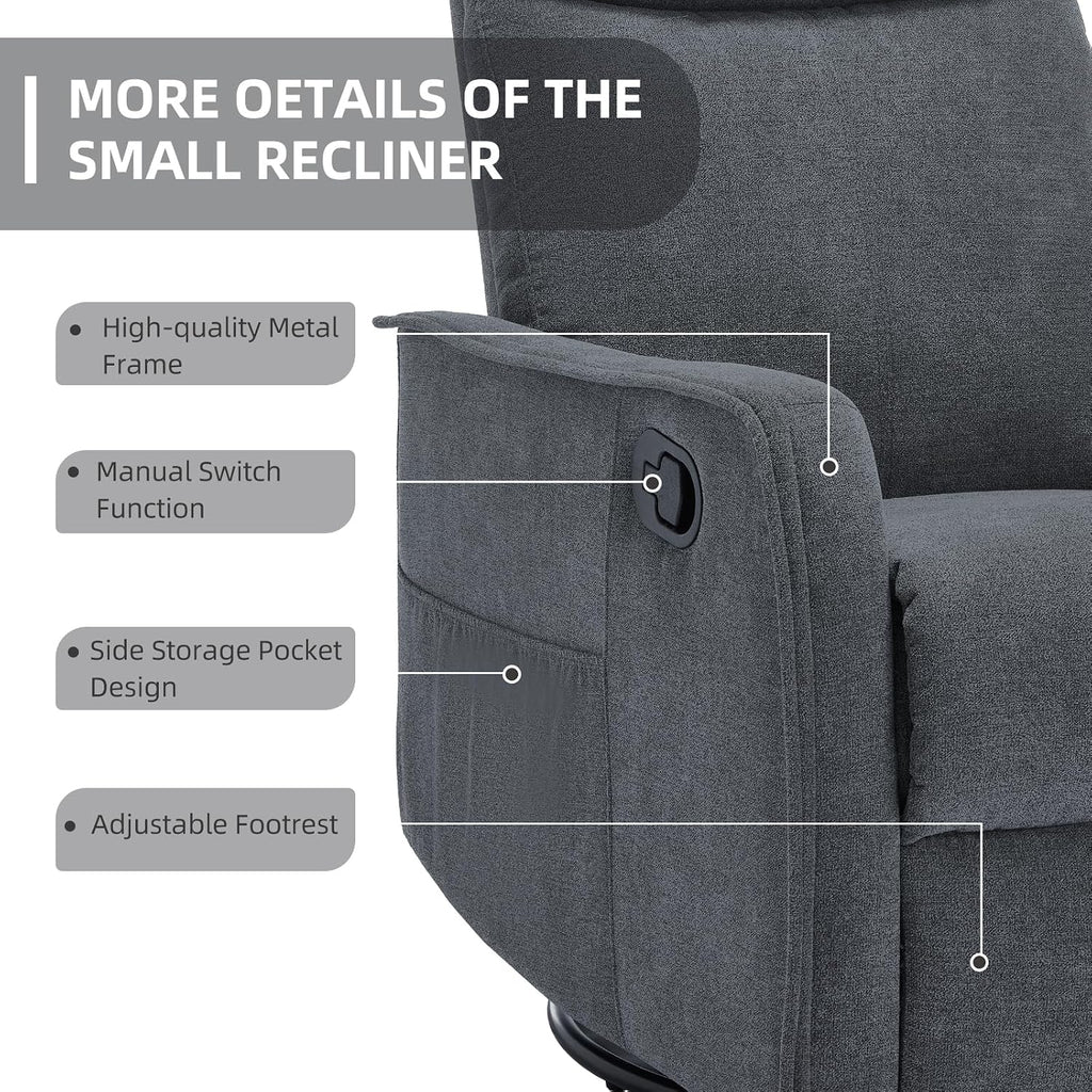 PELUMY 360 Swivel Rocking Recliner Chair for Adults, Nursery Rocking Chair with Heat and Massage, Glider Reclining Chair for Small Space, Living Room, Bedroom (Dark Grey)