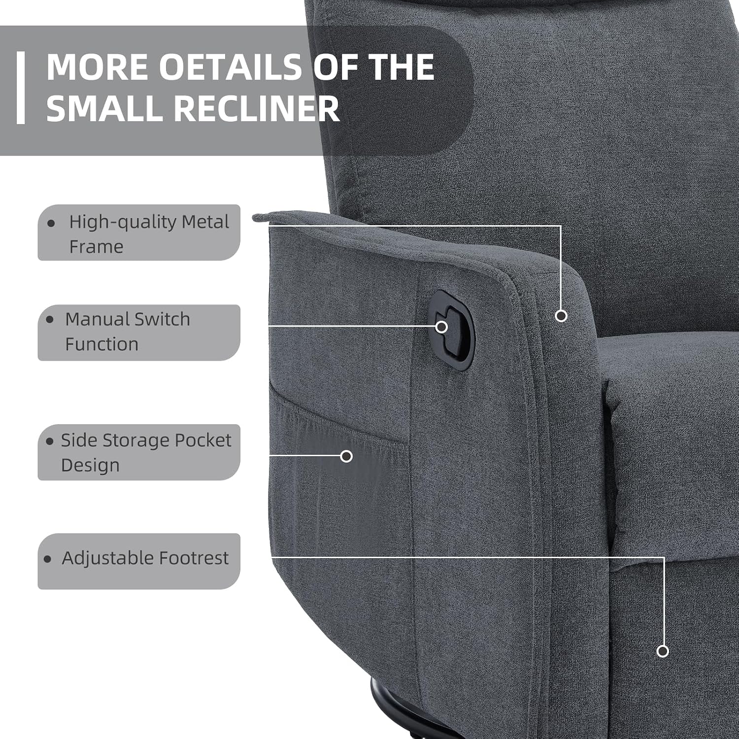 PELUMY 360 Swivel Rocking Recliner Chair for Adults, Nursery Rocking Chair with Heat and Massage, Glider Reclining Chair for Small Space, Living Room, Bedroom (Dark Grey)