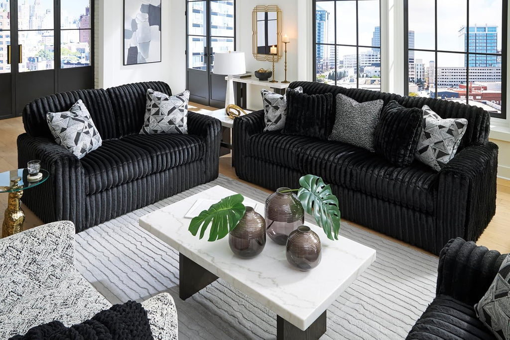 Signature Design by Ashley Midnight-Madness Modern Anti Sage Sofa with Reversible Cushions, Black