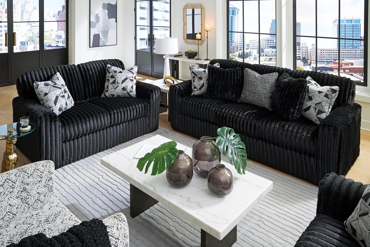 Signature Design by Ashley Midnight-Madness Modern Anti Sage Sofa with Reversible Cushions, Black