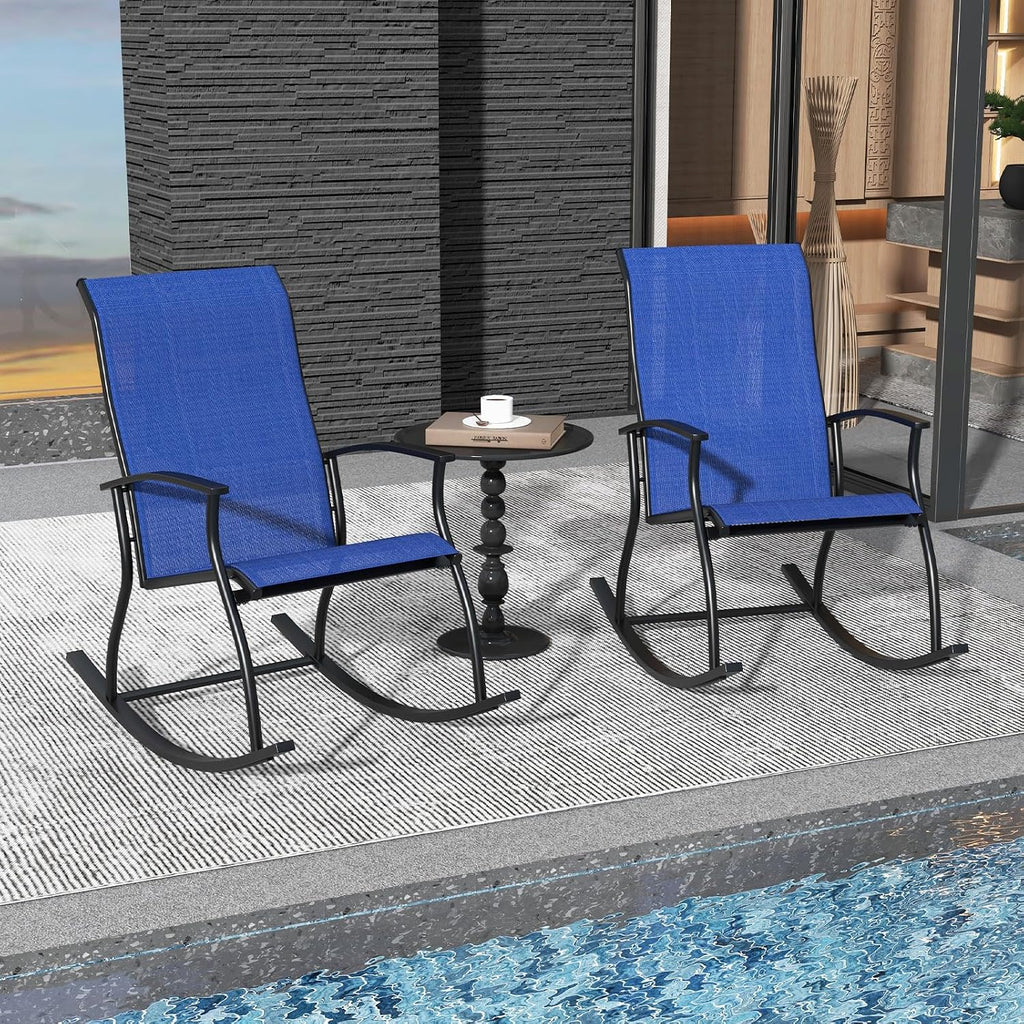 Tangkula Patio Rocking Chairs Set of 2, Outdoor Rocking Chair with Smooth & Safe Rocking Motion, Ergonomic Backrest, Breathable Fabric, All-Weather Outdoor Rocker for Backyard, Poolside (1, Navy)