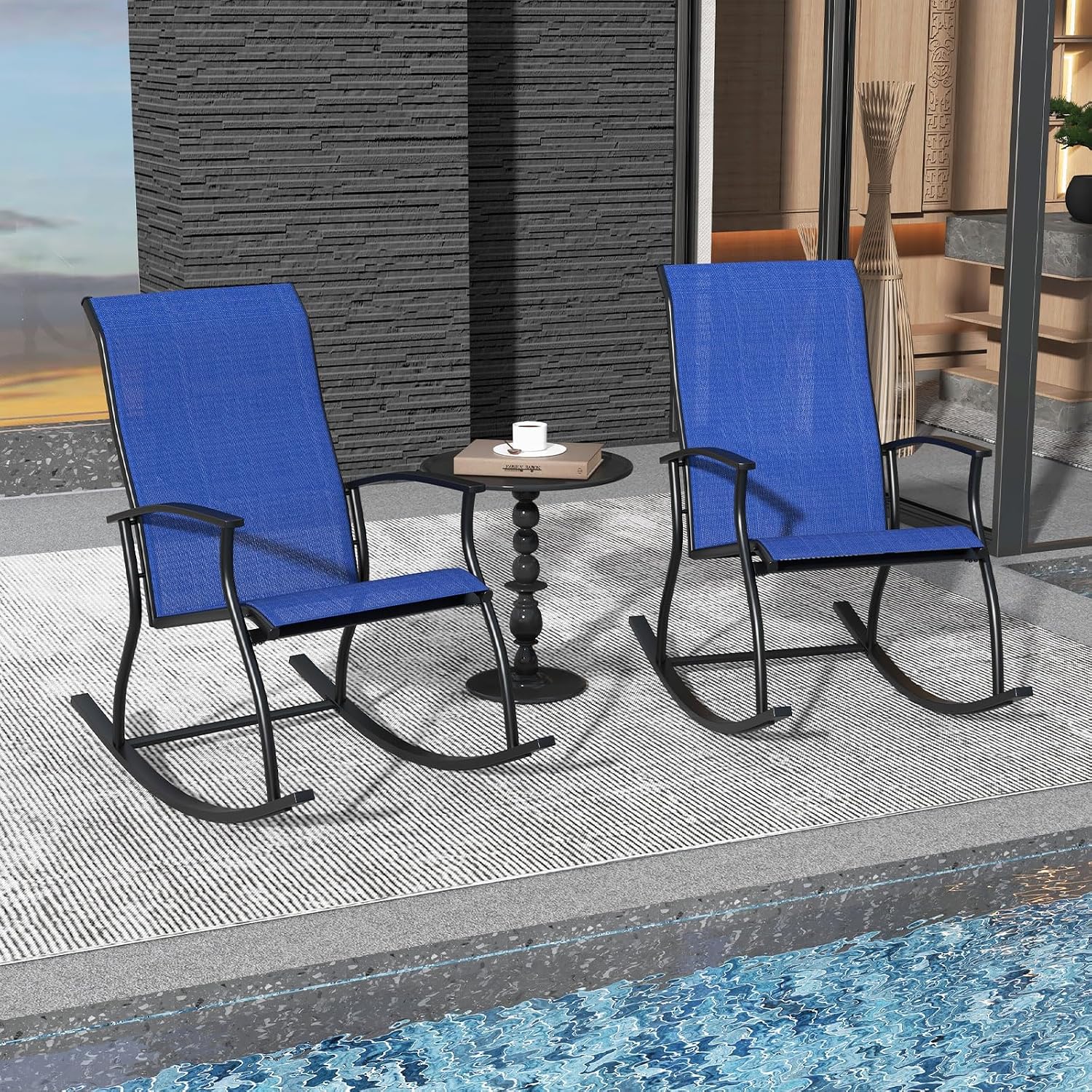 Tangkula Patio Rocking Chairs Set of 4, Outdoor Rocking Chair with Smooth & Safe Rocking Motion, Ergonomic Backrest, Breathable Fabric, All-Weather Outdoor Rocker for Backyard, Poolside (2, Navy)