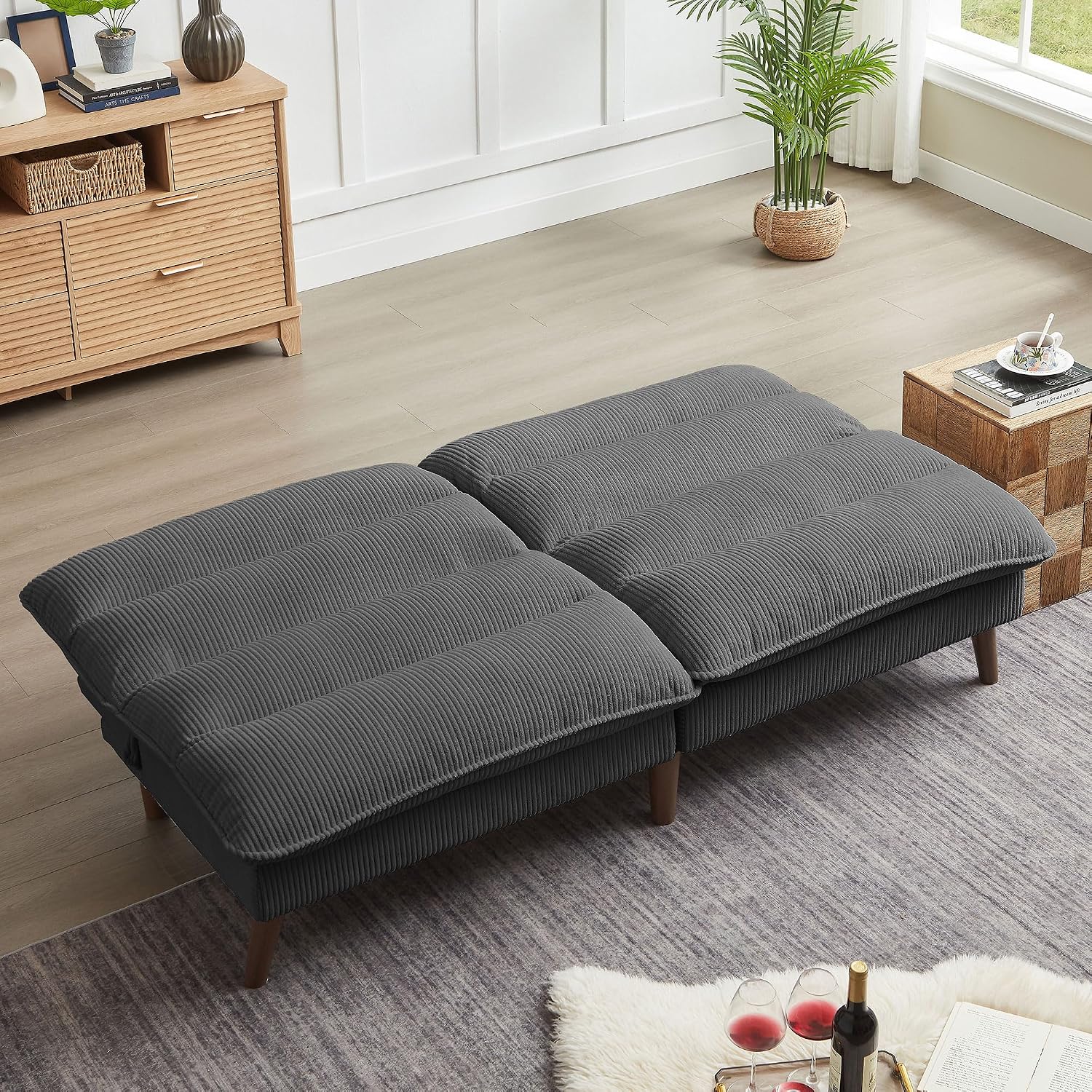 72' Futon Sofa Bed, Futon Couch with Adjustable Backrest, Recliner Small Loveseat for Living Room, Office, Apartment, Corduroy Loveseat, Dark Grey
