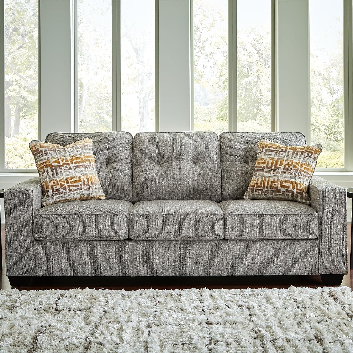 Signature Design by Ashley Fanciful Classic Sofa with Tufted Cushion and Removable Cushion, Light Gray